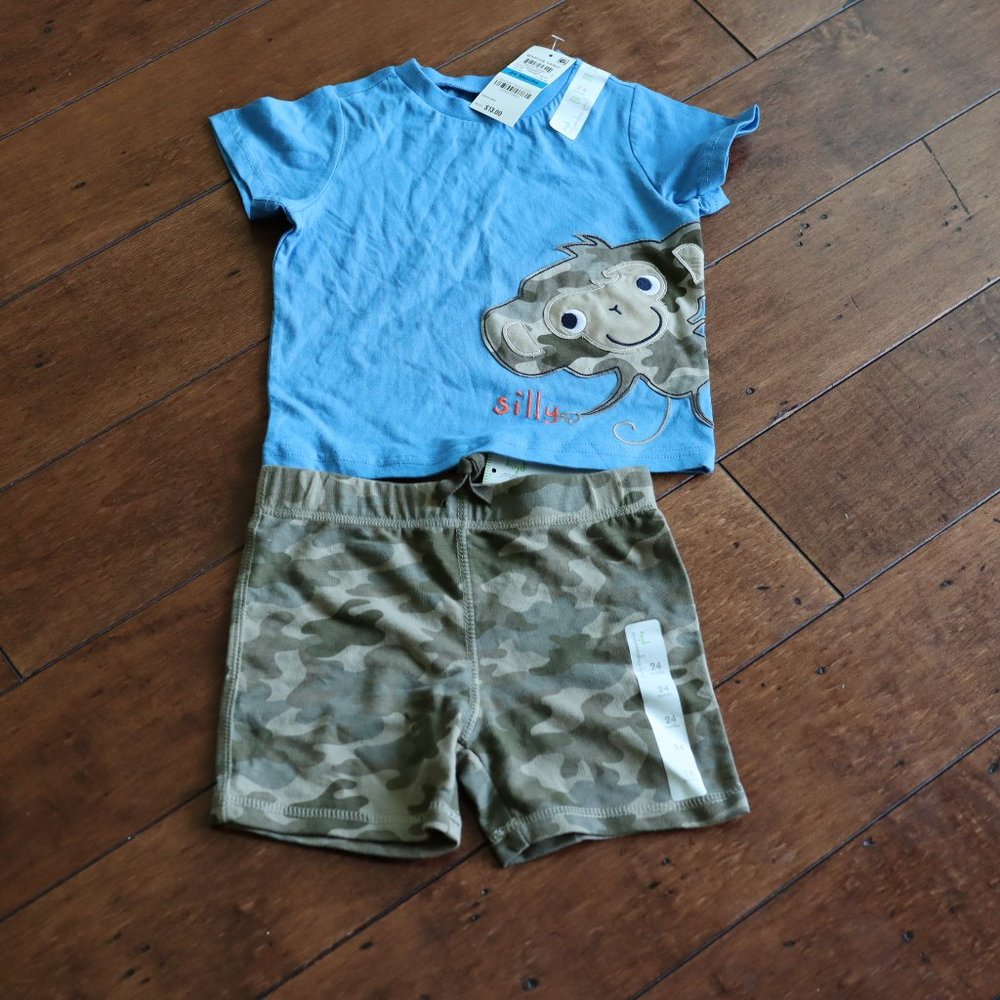 NWT First Impressions Shirt Shorts Camo Monkey 24M